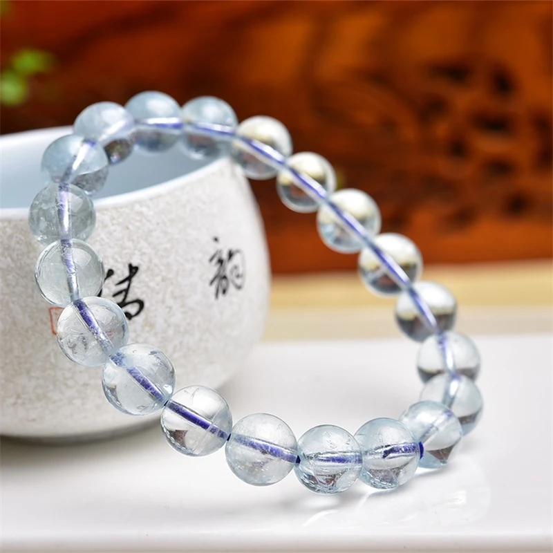 10MM Natural Clear Quartz Aquamarine Bracelet Women Reiki Fengshui Healing Energy Strand Bangles Fashion Jewelry Gift 1pcs