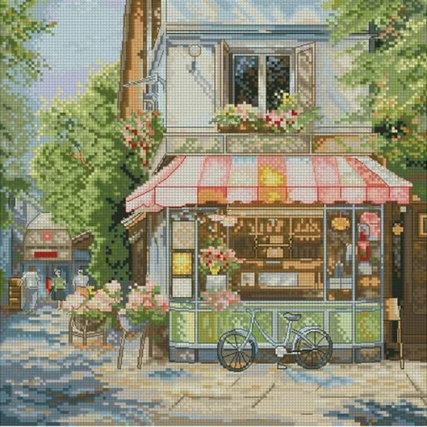 

Street scenery Corner shop 16CT 14CT Unprinted Top Quality Cross Stitch Kits Embroidery Art DIY Handmade Needlework Home Decor