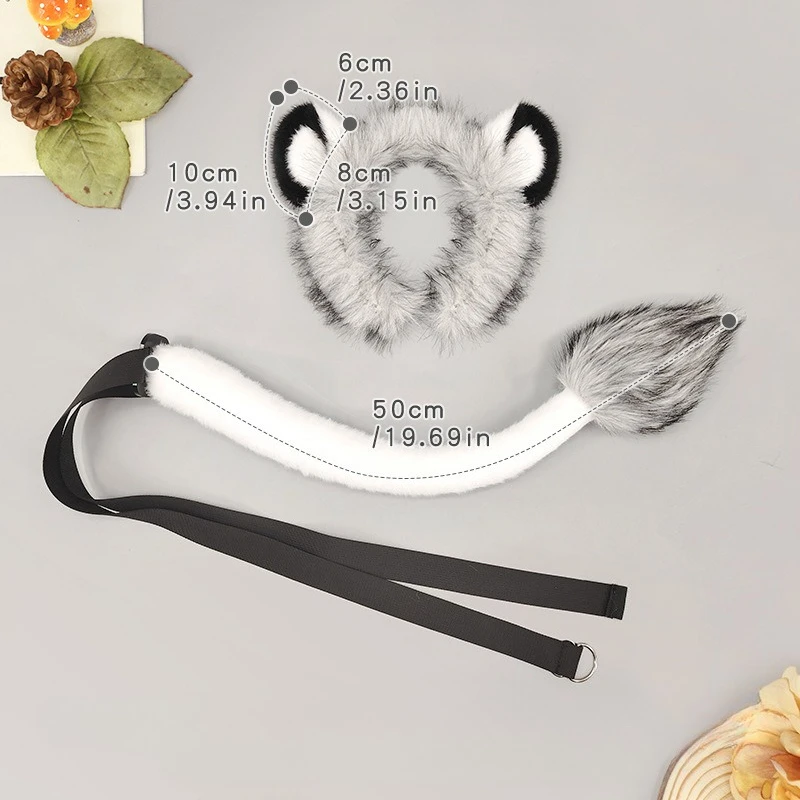 Soft Faux Fur Lion Ear Headband with Tail Set, Animal Cosplay Costume Kit for Halloween Party, Stage Show & Portrait Shooting