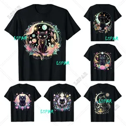 Moon Phases Crystal Witchy Cute Black Cat Kawaii Pastel Goth T-Shirt