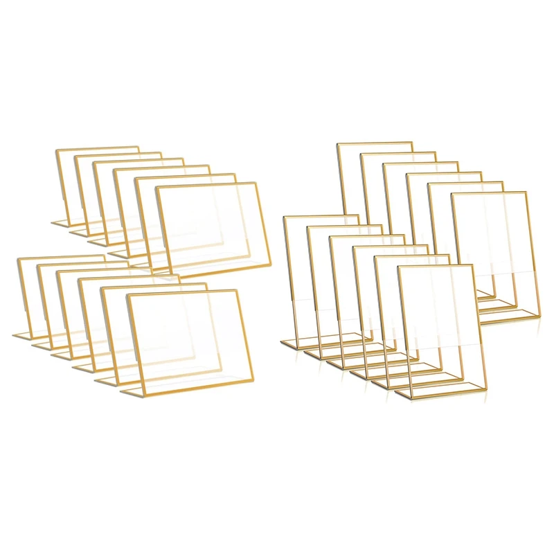 12PCS Gold Frame Acrylic Sign Holder Wedding Table Number Holder 4X6inch Vertical