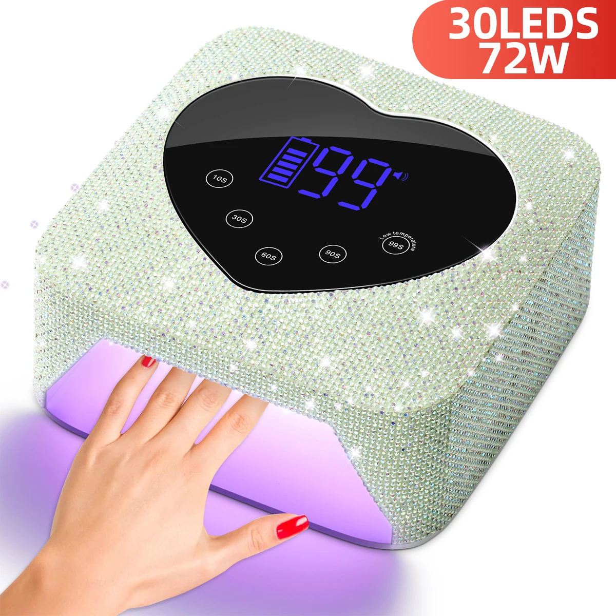 

72W UV LED Nail Lamp Professional 30LEDS Nail Dryer With 5 Timer Settings Rechargeable Manicure Lamp For Curing All Nail Gel