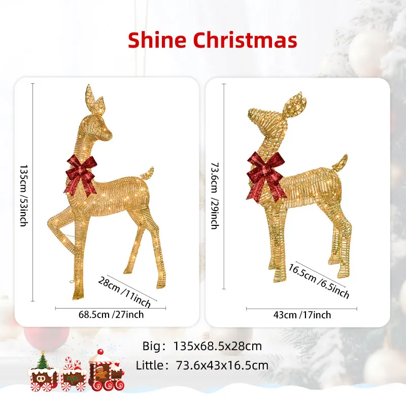 عائلة موس المضاءة لتزيين عيد الميلاد - مجموعة مضيئة مع 135 مصباحًا، غزالًا مضاءًا متينًا في الهواء الطلق لساحة العطلات