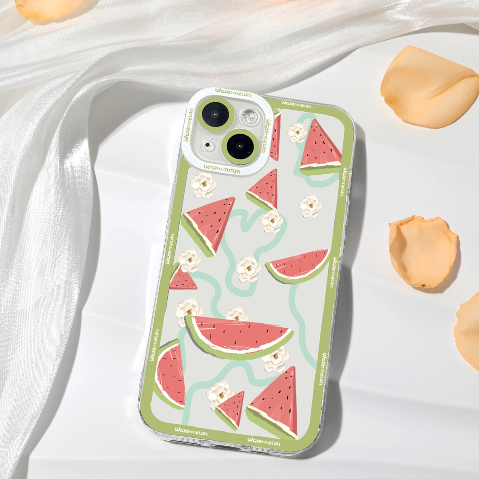 Korean Cute Watermelon Phone Case for iPhone 16 14 15 Pro Max Plus 11 12 13 Mini XR XS X 7 8 Plus SE 2020 Shockproof Clear Cover