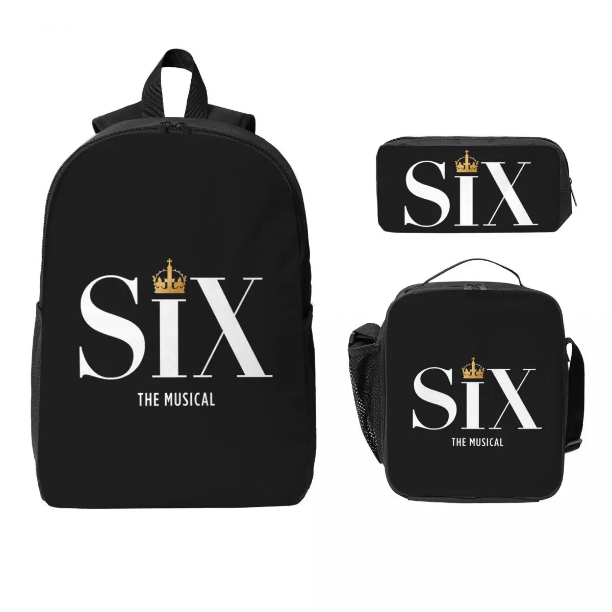 

Six The Musical Backpack Student Boys Girls BookBag School Bag Computer Shoulder Bags 3ps Insulated Lunch Bag Pencil Case