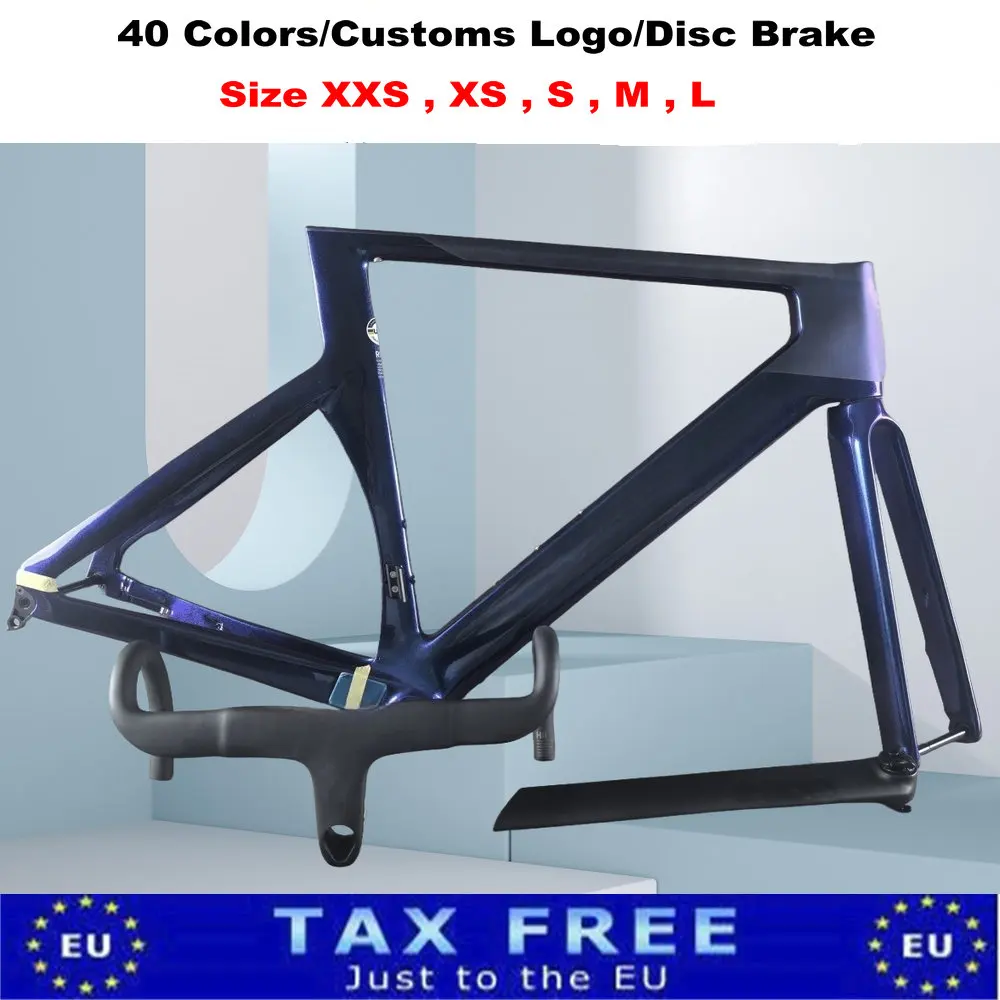 

40 Colors AERO Carbon Frames Chameleon Blue Disc Road Frameset with Handlebar DPD