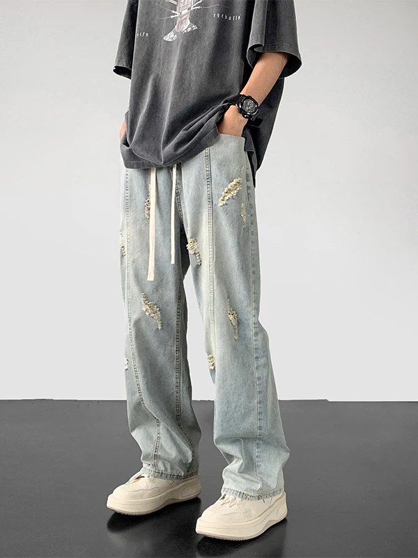 

Мужские джинсы Waed Ripped Slim Fit: легкие, прямые, повседневные, длинные брюки в американском стиле, свободные и удобные, для весны и осени