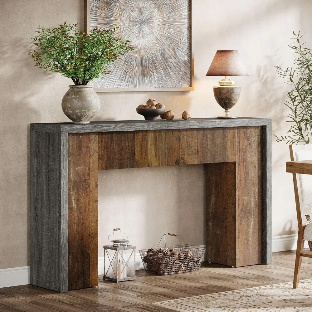 

55-Inch Console Entry Table, Farmhouse Sofa Table Behind Couch with Dual-Tone Design, Foyer Accent Table for Hallway Entrance &