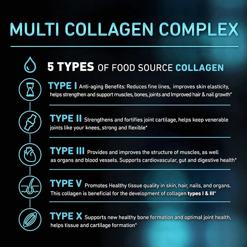 فيتامين الكولاجين للذكور والأنثى ، النوع الأول والثاني والثالث والخامس والعاشر ، حبوب الكولاجين المختلفة ، تغذية العشب ، لا تحول ، 60 حبة