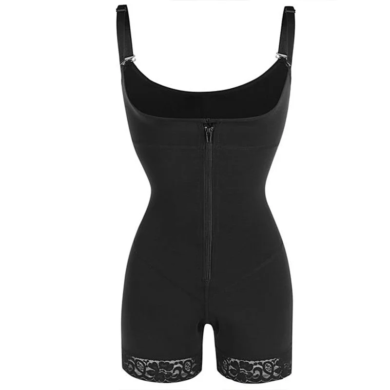 Comfortable Lace Trim Body Zip With Shoulder Strap Tummy Control Sheath Slimming Flat Stomach Modeling Flatter Your Figure