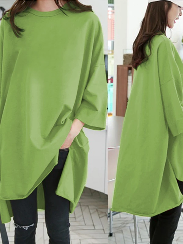 تي شيرت صيفي أمريكي ريترو فضفاض متوسط ​​الطول بأكمام قصيرة تي شيرت نسائي من القطن الخالص تي شيرت عصري وأنيق بنمط أوروبي نصف كم