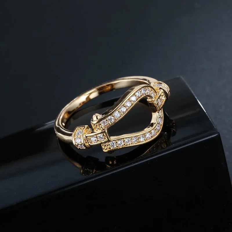 Trendy Safety Buckle Wedding Bands for Women Luxury AAA Zircon Ring Gold 18k Original Plated Jewelry for Women 2022