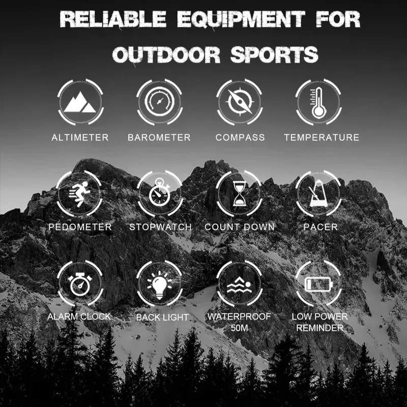 NORTH EDGE APACHE-46 Men's Digital Watch, Outdoor Sports Watch for Running & Swimming, Built-in Altimeter, Barometer & Compass