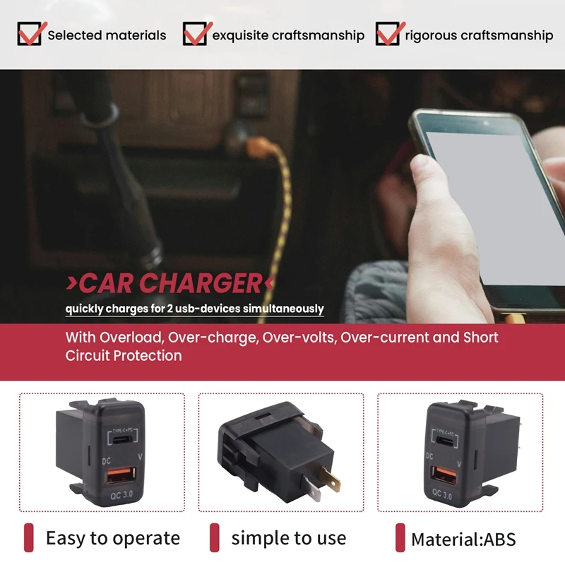 Автомобильное быстрое зарядное устройство, адаптер QC3.0, двойной USB-разъем для быстрого зарядного устройства с вольтметром для Toyota Land Cruiser Hilux Prado FJ