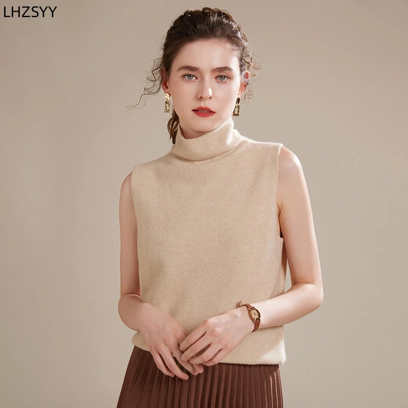 LHZSYY Spring Autumn Stand Collar 100% Pure Goat Cashmere Waistcoat Sweater Ladies New High-end Pullover Sleeveless Vest Inner