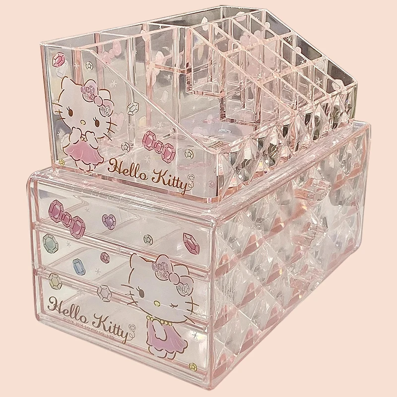 Sanrio Hello Kitty Drawer Makeup Organizer Makeup Brush Multifunctional Organizing Boxs Desktop Makeup Stationery Storage Box