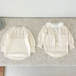 2024 New Autumn Infant Baby Girls Clothing Set Long Sleeved Knitted Cardigan+Jumpsuit Toddler Baby Girl Knitting Clothes Suit