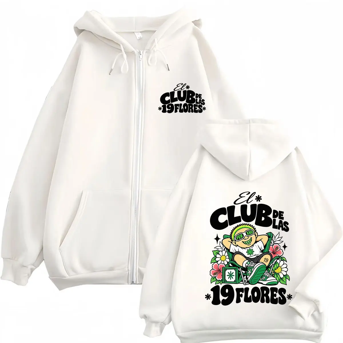 Rapper Feid Ferxxo El Club De Las 19 Flores 2026 Print Zipper Hoodie Men Women Fashion Hip-hop Loose Casual Zip Up Jacket Coats