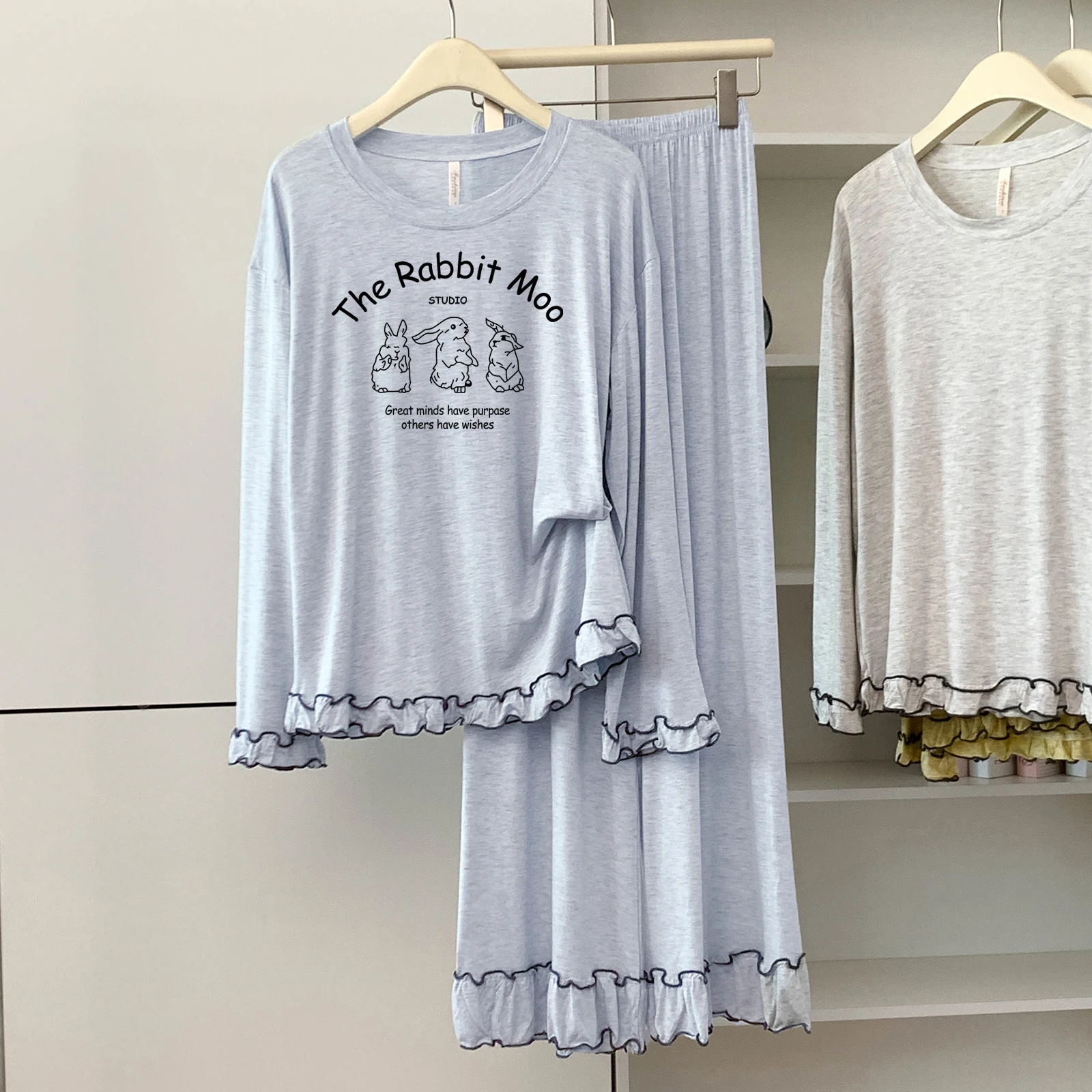 5174-05 모달 코튼 라운드 넥 긴팔 긴바지 잠옷 여성용 봄 가을 얇고 편안한 홈웨어