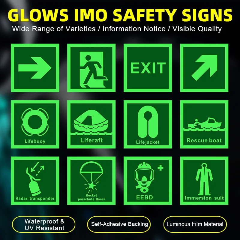 Marine IMO maritime safety sign, waterproof, sunscreen, self-adhesive, luminescent, and glow-in-the-dark label, emergency escape