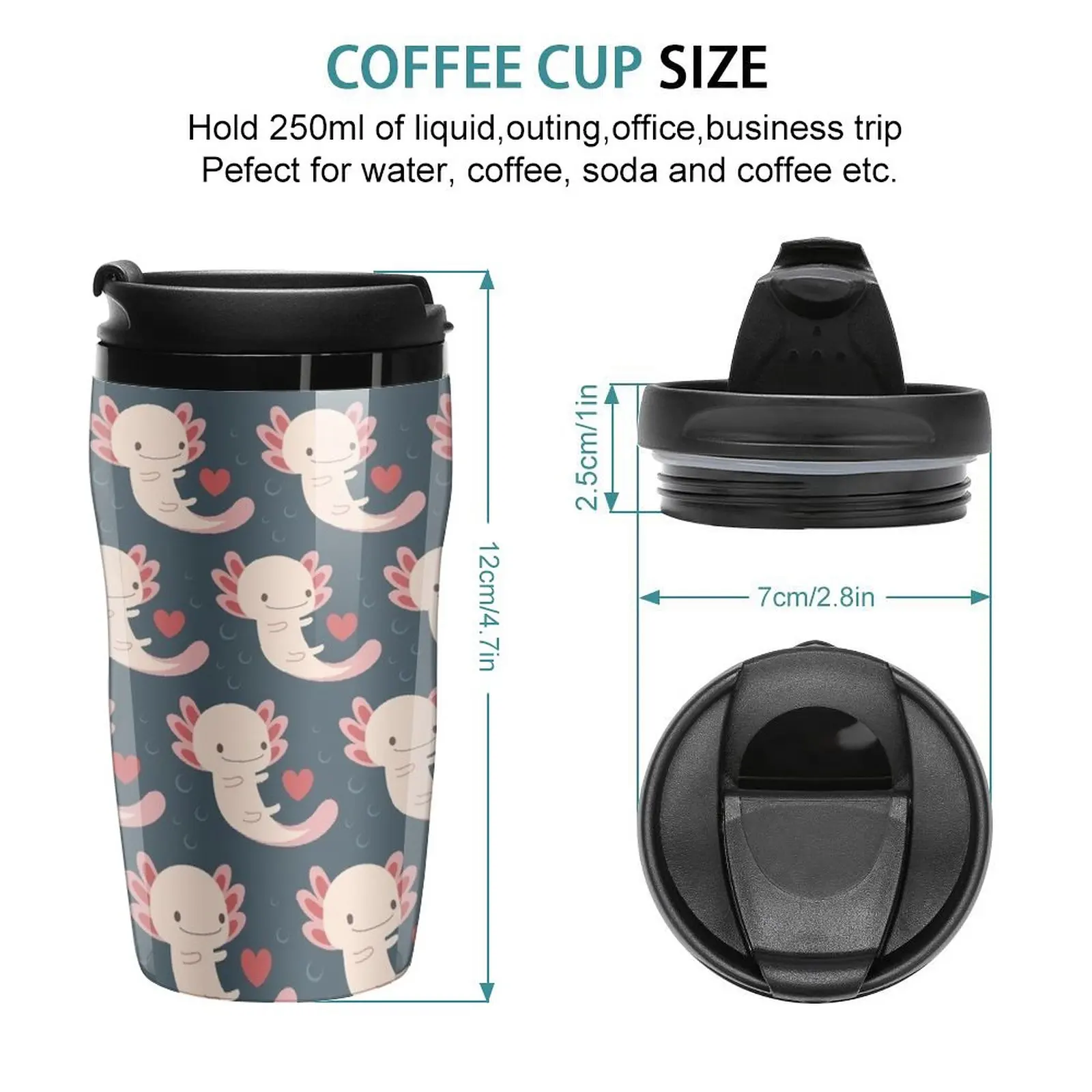 New Axolotls hearts and bubble Travel Coffee Mug Coffee Cups Set Creative Cups