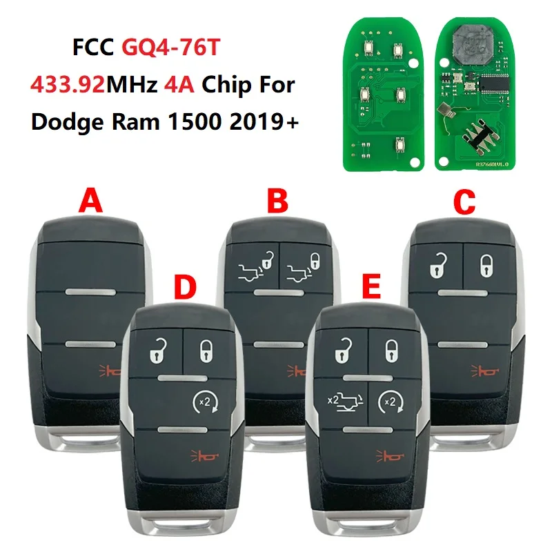 

CN087045 FCC GQ4-76T 433,92 MHz 4A Chip для Dodge Ram 1500 2019 + Smart Key 68374993 68381171 68375455 68365299 68365327 68375457