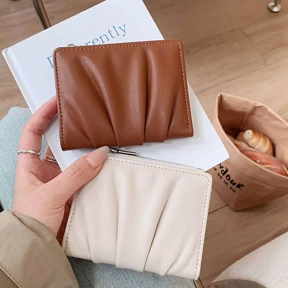 トレンディな Pu レザー女性財布ソリッドカラーしわ女性財布ポータブルカードホルダー