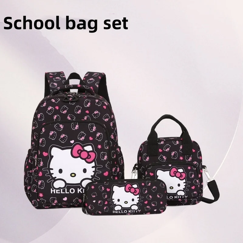 3 ピース/セットハローキティバックパック鉛筆ケースショルダーランチバッグクロミサンリオクロスボディスクールバッグメロディー屋外デイパックキッズバッグ