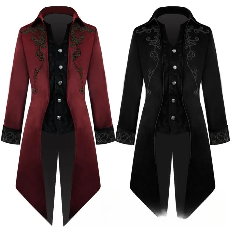 

2025 Mens Medieval Tailcoat Vintage Steampunk Long Coat Gothic Punk Frock Halloween Stage Performance Costume