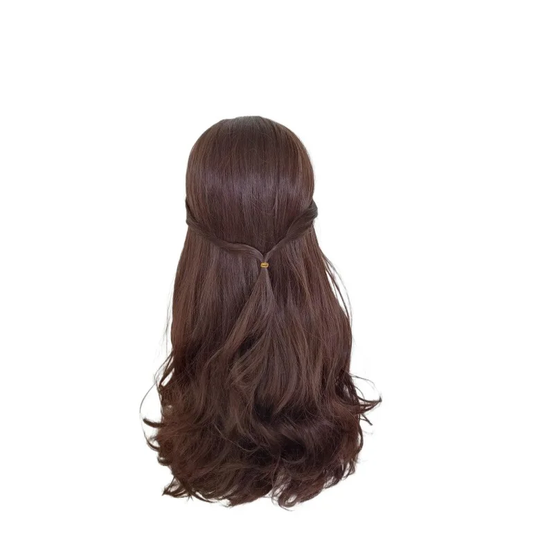 Beauty and The Beast Princess Belle Wig Cosplay Costume Women Long Wavy Synthetic Brown Curly Hair Halloween Party Role Play Wig