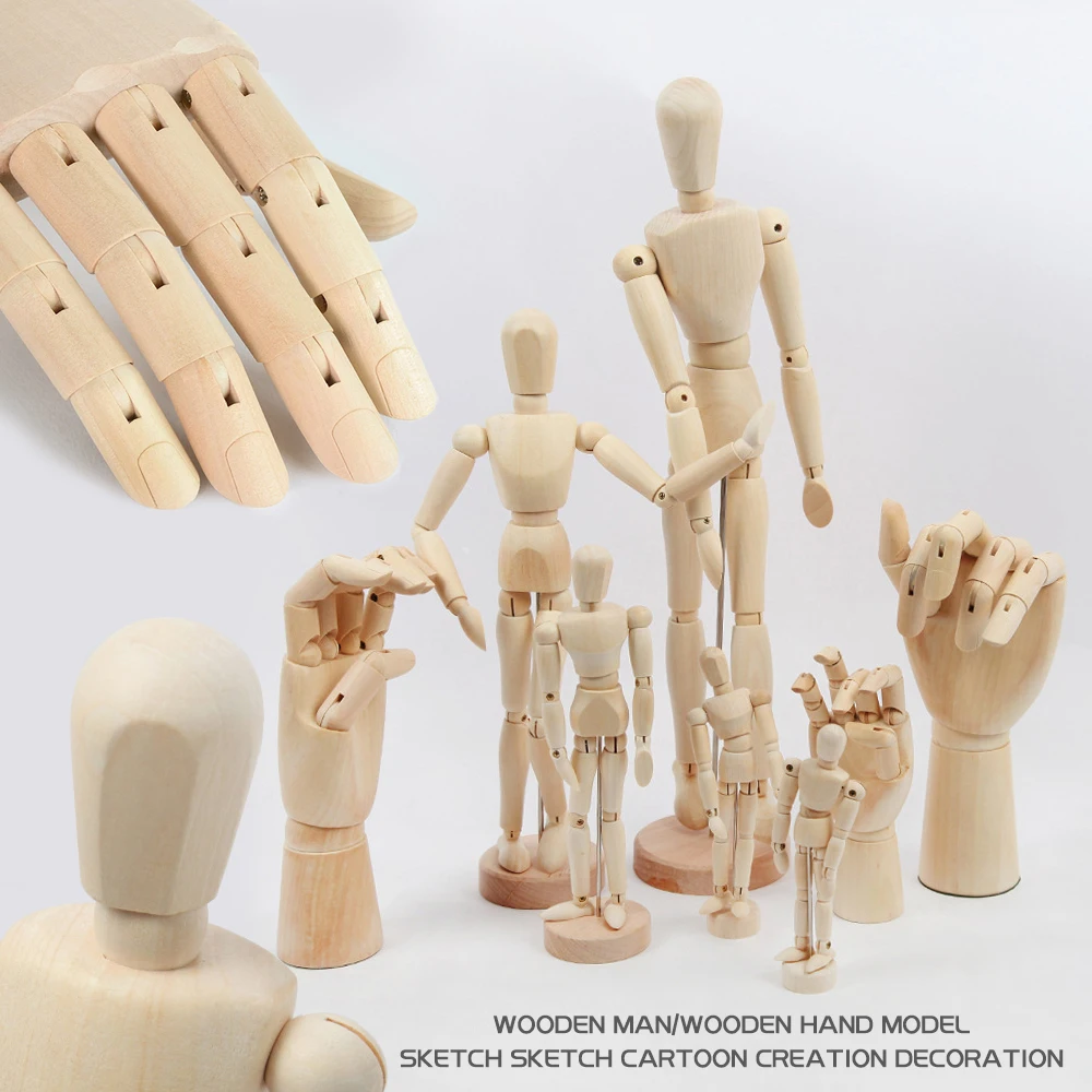 Flexible Jointed Doll Movable Limbs Wooden Hand Model Drawing Model Sketch Mannequin Model 10/12 Inches Tall Human Artist Models