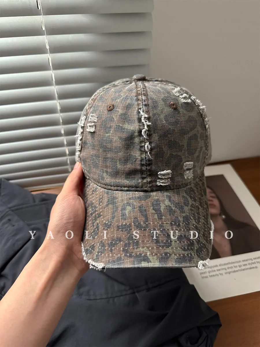 レオパード柄オールドホールビッグヘッドスモール野球帽-レディース-春2026新作-日よけトラベルピークハット