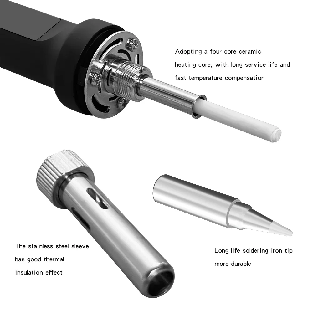 Imagem -02 - Kit Conjunto de Ferro de Solda Digital Interruptor Ligar e Desligar Temperatura Ajustável Aquecedor de Solda Lcd Kit de Solda Eletrónica 80w 100w