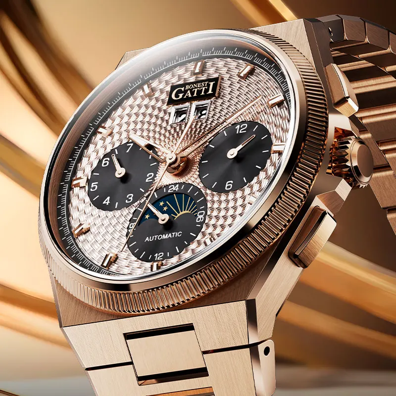 

BONEST GATTI Men Automatic Mechanical 316L Stainless Steel Strap Luminous Waterproof Round Business Luxury Wristwatch