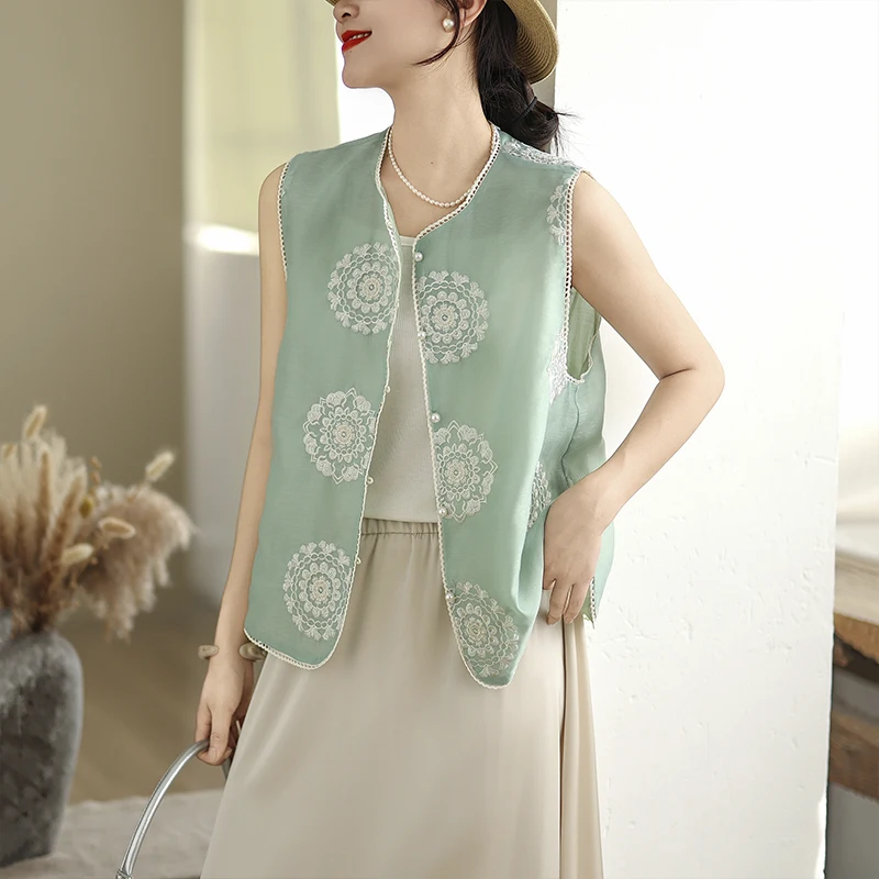 

New Chinese Sle Lightweight Embroidered Lace Svel Jaet Women's Thin Model Vest Top Quali Faionable Outerwear