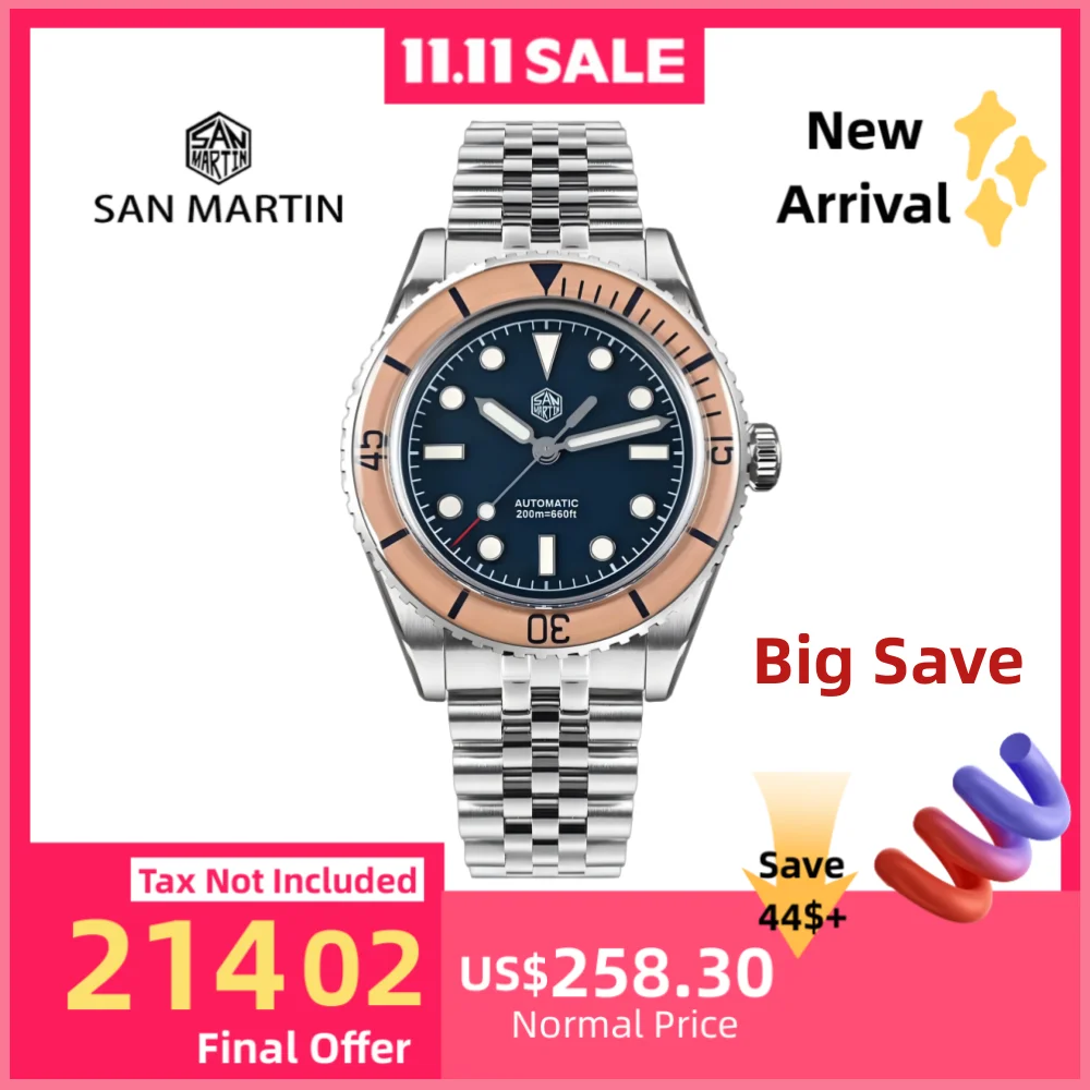 

San Martin 40mm Sapphire Bezel NH35 Watches For Men Diving Wristwatch Mechanical Luxury 5-Link Bracelet BGW-X1 20ATM SN0133