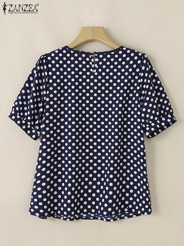 ZANZEA Sommer Bluse Frauen Mode Hemd Casual O Neck Patchwork Blusas Lose Urlaub Tops Kurzarm Polka Dot Gedruckt Tunika