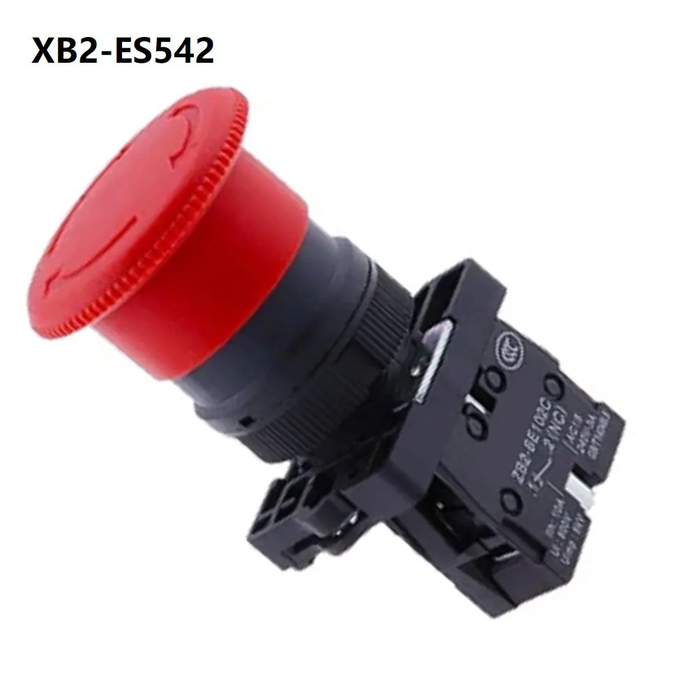 22mm Red Mushroom Push Button Switch XB2-ES442 Latching 1NC 600V 10A Exigent Stop Self Locking For Industrial Machine Control