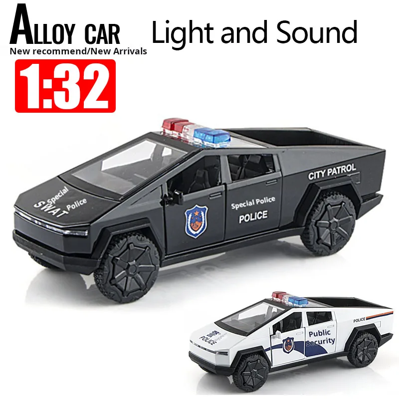 

1:32 Pickup Police Car High Simulation Diecast Metal Alloy Model Car Sound Light Pull Back Collection Kids Toy Gifts for Tesla