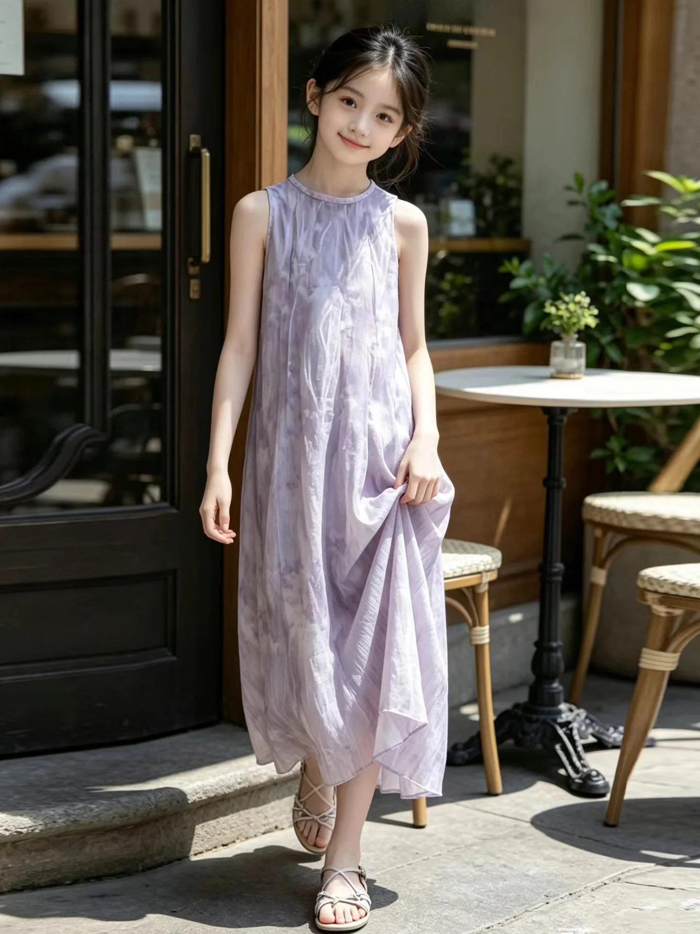 Vestido de Verão Sem Mangas para Meninas, Novo Estilo 2026, Elegante, Versão H, Estilo Turístico, para Crianças de Médio e ...