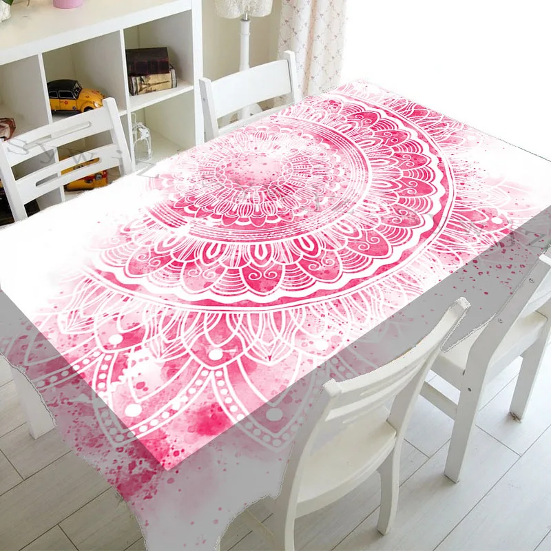 Psychedelic Mandala Stain Resistant Tablecloth Mandala Pattern Rectangular Table Mat Kitchen Holiday Party Decor Tablecloth