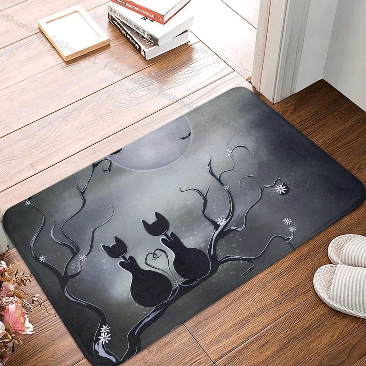 Animals Art Non-slip Doormat Black Cats Love In The Night Bath Bedroom Mat Outdoor Carpet Indoor Modern Decor