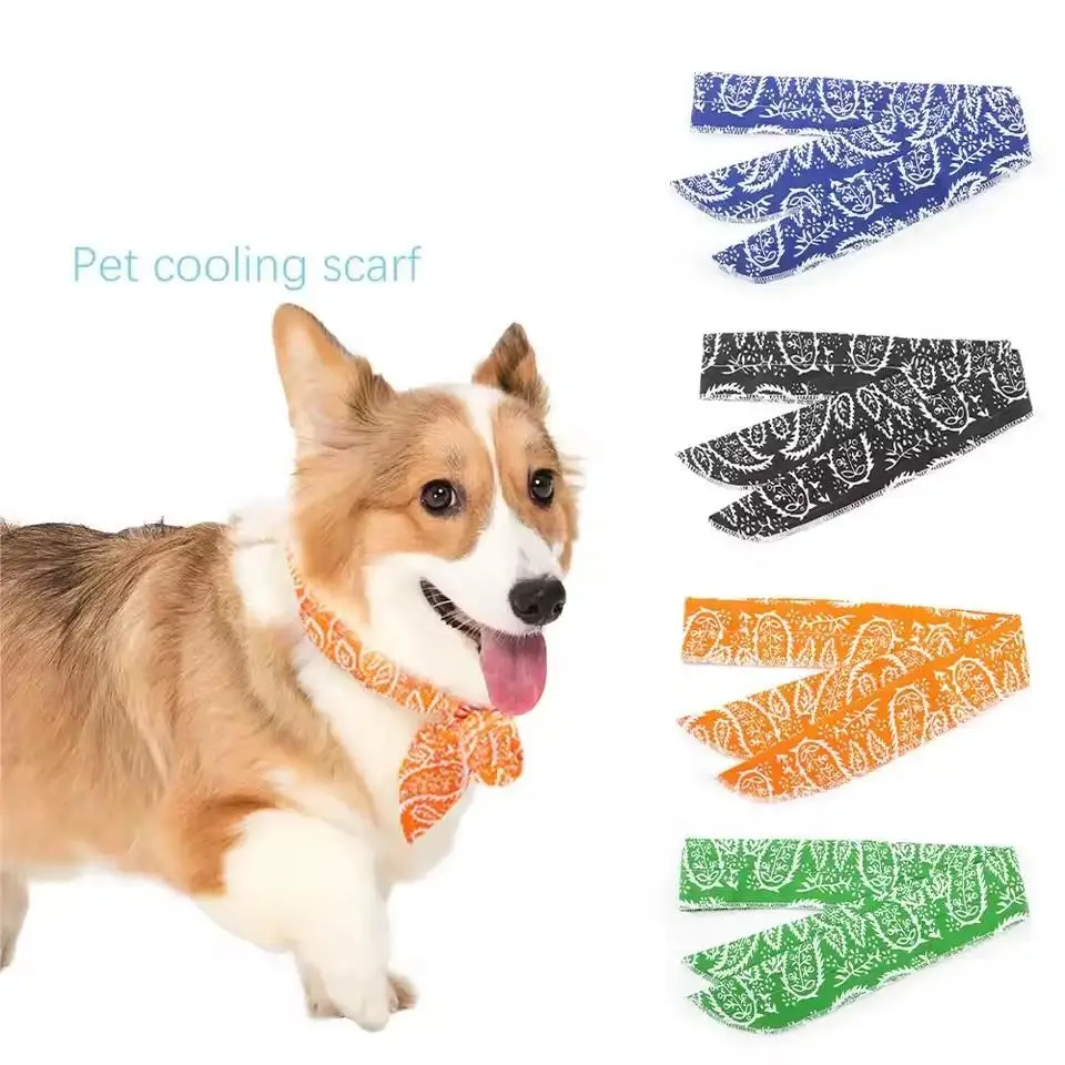 Summer Pet Cooling Scarf for Cats Dogs Ice Collar Cartoon Design Breathable Heat Relief Outdoor Travel Accessories