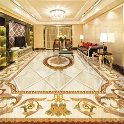 3D Tiles Floor Wallpaper European Style Marble Pattern Mural PVC Self-Adhesive Waterproof Home Decor Wallpaper Luxury 3D Sticker