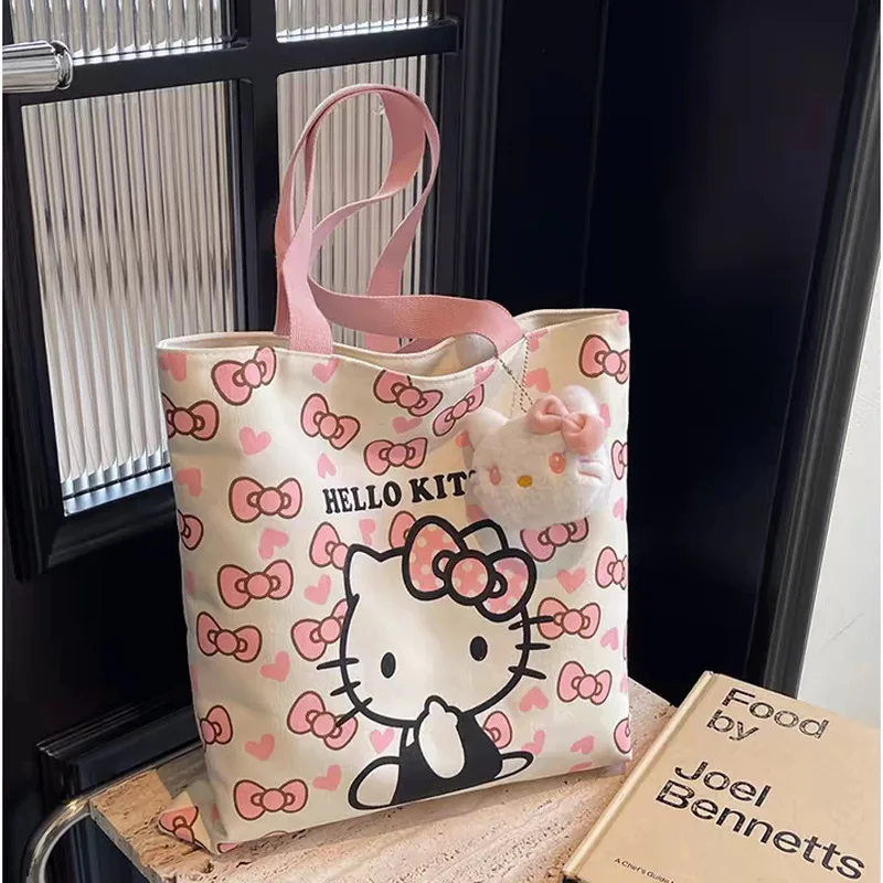 Sanrio Hello Kitty Cartoon Canvas Bag Small Fresh Shoulder Bag Student Class Carrying Canvas Bag Commute Work Girl Gift Surprise