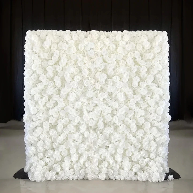 White Roses Fabric Artificial Flower Wall For Wedding Arrangement Event