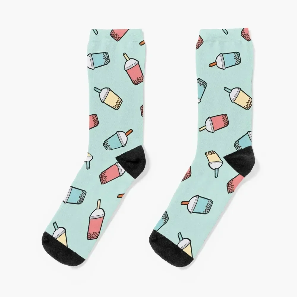 

Bubble Tea Pattern in Mint Socks christmas gift anime Socks Women Men's