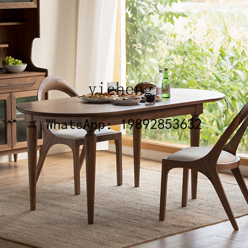 

ZZ Black Walnut Retro Semicircle Dining Table Solid Wood Foldable Table Small Apartment Home Retractable Dining Table