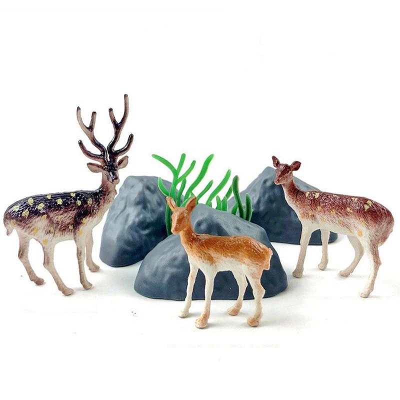 3Pcs Simulation Mini Sika Deer Reindeer Model Animal Toys For DIY Micro Landscape Craft Dollhouse Garden Decoration Child Gifts