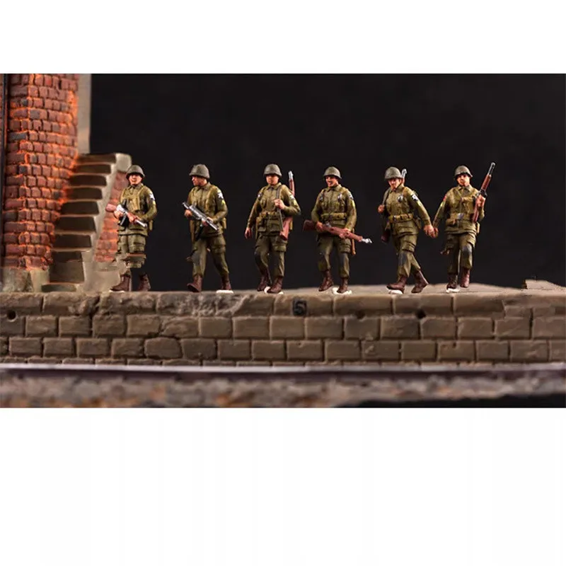 1:72 modelo de resina de impressão 3d pintada, 6 peças, grupo de marcha militar dos eua, figura de ação, brinquedos de soldado, coleção de acessórios de cena diy